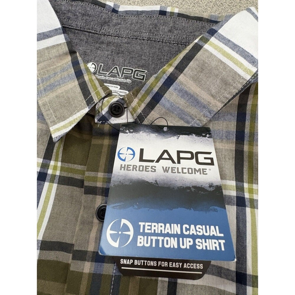 LAPG NWT Green White Cotton Plaid Terrain Shirt Mens X-Large Pocket Short Sleeve